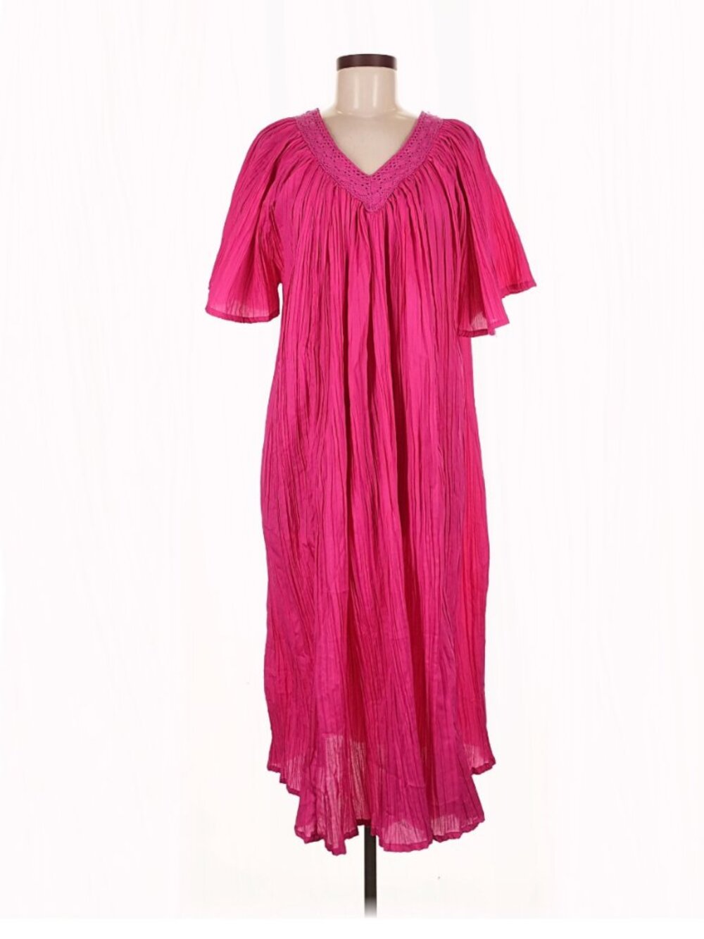 Bobbie Brooks Vintage Hot Pink Crinkle Gauze Caftan Dress - One Size